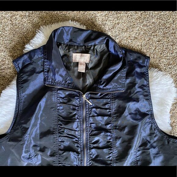 Chico’s Vest Windbreaker Swishy Blue Pockets Zip Front Lightweight Women’s XL - Picture 3 of 9